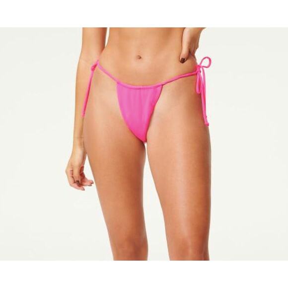 Good American Tiny Ties Bikini Bottoms Sz 1 Small Swimwear Matte Hot Pink NWT - Picture 1 of 10